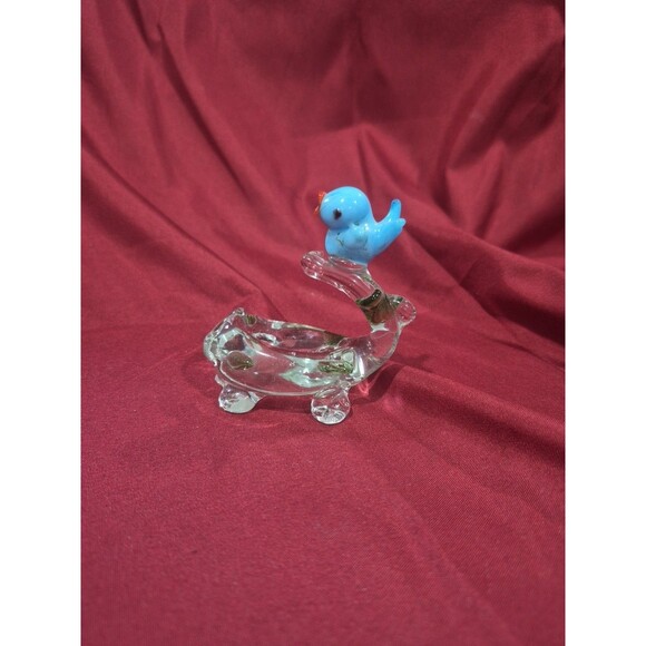 Blue Bird On Branch With Nest Needs Pin Cushion Sewing Decoration Blown Glass - Picture 1 of 5